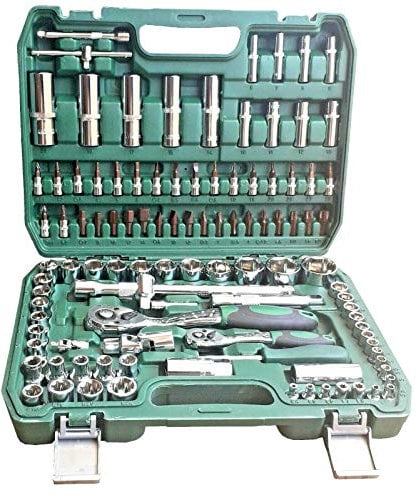 topolenashop Valigia set chiavi a bussola con cricchetto cromo vanadio CR-V bussole 108 pezzi