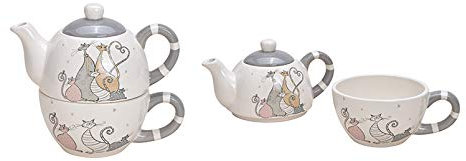 Wurm - Teekannen Set Katzen-Familie Dekor aus Keramik Grau 2er Set, (B/H/T) 19x16x11cm 450/375ml