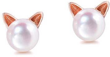 Baobei Katze Ohrringe für Frauen Rose Gold 925 Sterling Silber Ohrstecker Perle Katze In Sweet Heart Ohrstecker für Mädchen Freundschaft Geschenke für Frauen
