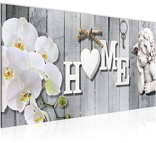 Runa Art Wandbild Home 1 Teilig 100 x 40 cm Modern Bild auf Vlies Leinwand Orchidee Wohnzimmer Schwarz Weiss 031012c