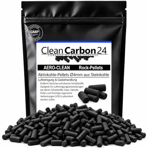 CleanCarbon24 AERO-CLEAN activated carbon pellets Ø 4 mm, 2.5 L | 1.25 kg | Shape-stable activated carbon pellets Ø 4 mm for odours – even filter bed for air and extraction systems