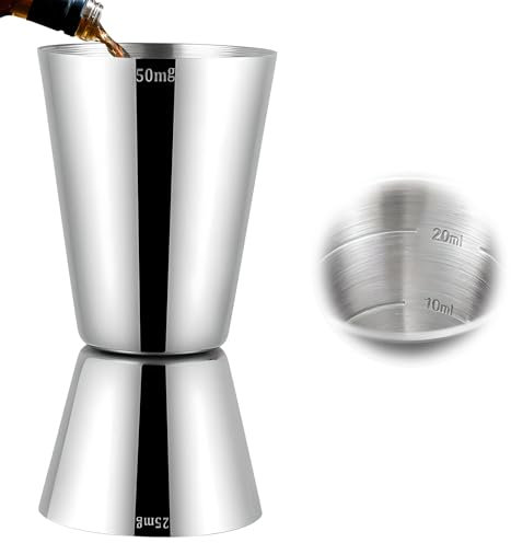 Delgeo Doppel-Cocktail-Messbecher aus Edelstahl, Robuster 304, Professioneller Barkeeper-Getränke-Messbecher (Silber, 25 x 50 ml)