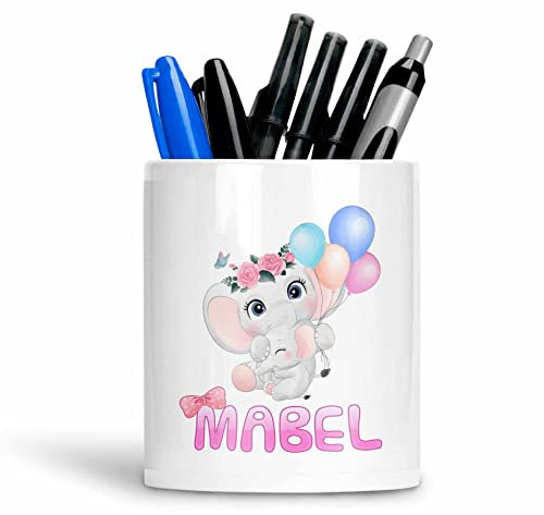 Personalised Any Text Name Ceramic Elephant Pencil Pot Gift Idea Kids Adults 206