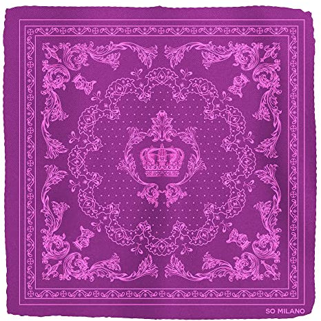 So Milano Einstecktuch aus Seide – HERALDIC Design – 100% Seide | Handrolliert | Made in Italy | Taschentuch | Bekannt aus GQ (Lila)