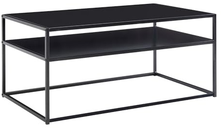 FineBuy Couchtisch 100x60x45 cm Metall Wohnzimmertisch Industrial Schwarz, Sofatisch Stahl mit Stauraum, Loungetisch mit Ablagefach, Kaffeetisch Beistelltisch Eckig