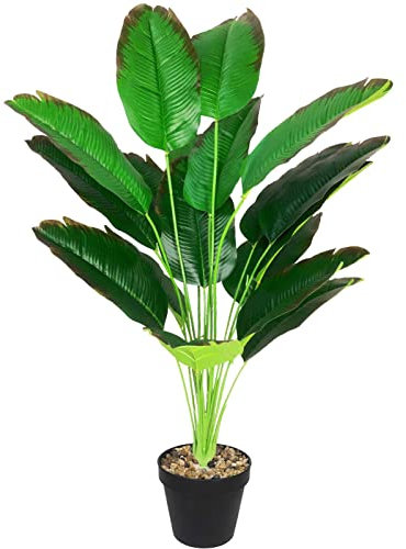 AIVORIUY Plantes Artificielles Arbre Oiseau de Paradis Artificiel en Pot Palmier Fausse avec Feuilles Bananier Tropical 80CM Grande Vertes Décoration pour Maison Salon Moderne (Rouge)