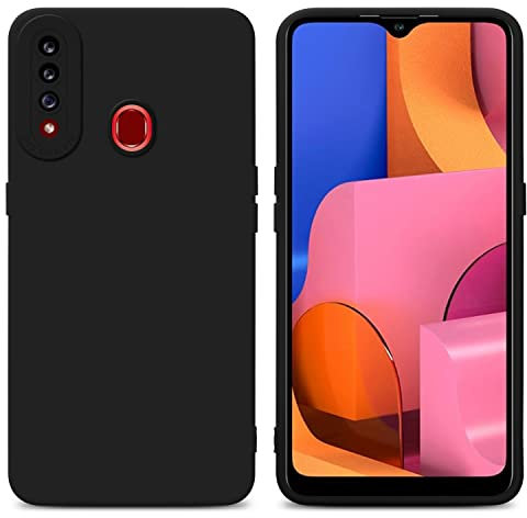 Cadorabo Hülle kompatibel mit Samsung Galaxy A20s Schutzhülle TPU Silikon Case Liquid Design mit Kameraschutz Slim Kratzfest Weiche Gummi mit Rundumschutz Case Hülle für Galaxy A20s in Schwarz