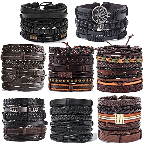 SONNYX 44 Pcs Braided Leather Bracelets for Men Women