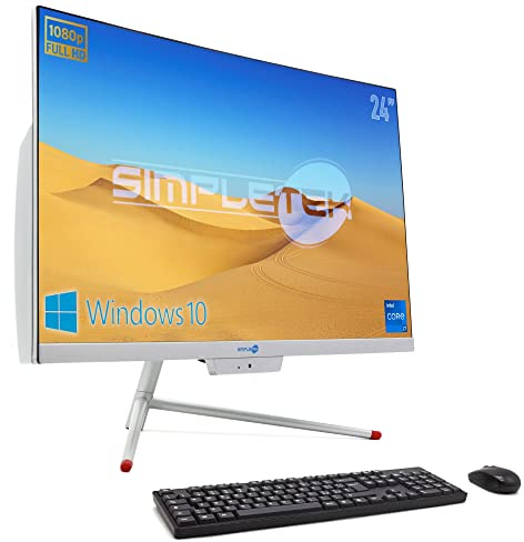 SIMPLETEK AiO All in One 24” Curvo i7 8GB RAM SSD 240GB Windows 10 FHD Webcam integrata WiFi5 Bluetooth4.2 | Computer Curved Desktop PC