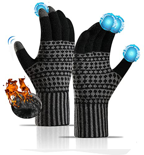 Sakiida Winter Handschuhe Herren Damen - Thermo Winterhandschuhe - Touchscreen Damen Warme Thermohandschuhe - Alpakawolle Dehnbares Material (Schwarz)