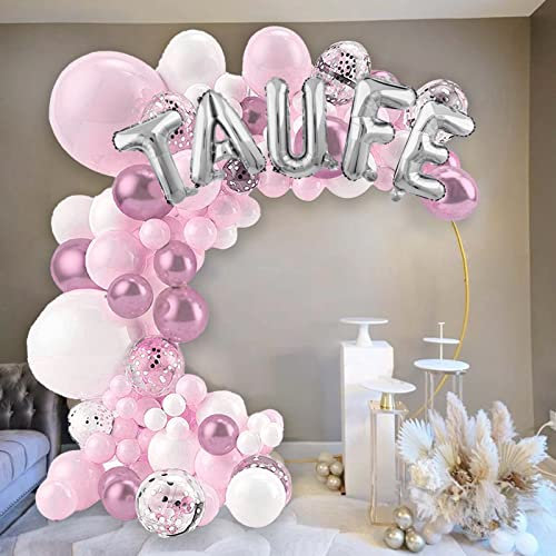 115 Stk Taufe Luftballons Rosa Weiß Silber TAUFE Folienballons(16 Zoll) mit Metallic Latex Luftballons(5-18 Zoll) und Ballonbogen Girlande Kits für Taufe Dekoration Mädchen und Jungen Babyparty usw.