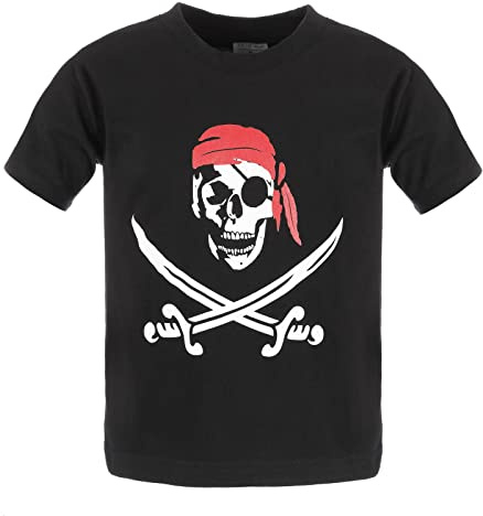 modAS Kinder T-Shirt Pirat - Sommershirt mit Frontprint in Schwarz Größe 140