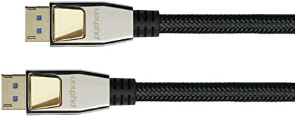 Python PREMIUM DisplayPort 2.0 Kabel - 2 m - 54 Gbit/s, UHBR 13.5-4K @240Hz / 8K @60Hz - KUPFERLEITER - NYLONGEFLECHT - schwarz