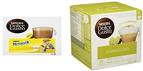 Nescafé Dolce Gusto Nesquik - Chocolat - 96 Capsules (Pack de 6 boîtes x 16) & Cappuccino - Café Gourmand - 90 Capsules (Pack de 3 boîtes XL x 30)