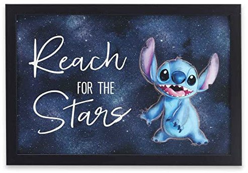 Disney Lilo and Stitch Reach for the Stars Gerahmte Holz-Wanddekoration – lustige Stichwandkunst für Kinderzimmer oder Spielzimmer