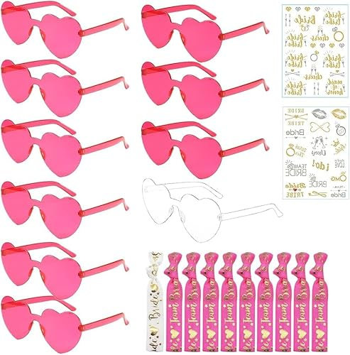 HuaMuDM 22 Stück Jga Brille Team,Herz Sonnenbrille, Party Sonnenbrille Team Bride, Hippie Herzförmige Brille, JGA Partybrillen Bride Herz Brillen,JGA Deko Accessoires