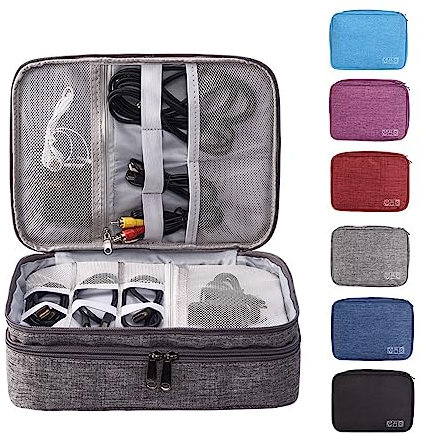 Kabel organizer tasche, kabel organizer reise, Reise elektronik tasche, Elektronik Zubehör Organizer, kabeltasche organizer, Ladekabel organizer, Travel organizer, ladekabel tasche(3 Schicht Grau)