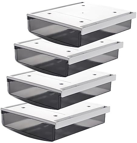 TUKA 4X 1,7L Unterschreibtisch-Schubladen 21x18x5,4cm, Selbstklebende Schubladen, Versteckte Unterbauschublade Aufbewahrungsbox unter Schreibtisch, Utensilien Stiftebox Schwarz 4er Set TKD8607