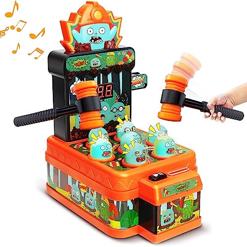 OKKIDY Whack Game Toy with Mole,Mini Electronic Arcade Game,Pounding Bench Coin game with 2 Hammers Toy,Interactive Educational Developmental Game for Toddlers Kids Girls and Boy Age 3 4 5 6 Years Old