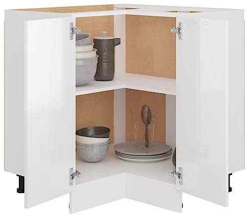 homiuse Eckunterschrank Hochglanz-Weiß 75,5x75,5x80,5 cm Holz Küchenschrank Eckschrank Vorratsschrank Küchenunterschrank Aufbewahrungsschrank Küchenschränke Eckkommode Zwei Regal Ohne Arbeitstisch