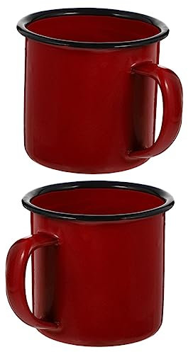 RORPOIR 2Pcs Enamel Mugs - Retro Red Coffee & Tea Cups for Camping, Office, Travel - Vintage Camping Mugs for Home & Outdoor Use