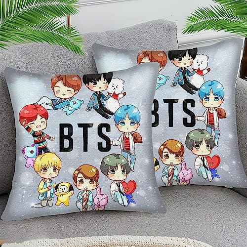 OfFsum Kissenbezüge 45x45cm Kissenbezug Deko Kissenhülle Kissenbezug BTS Boy sty64 2er Stück Baumwolle und Leinen Kissenhüllen Passend Für Wohnzimmer Garten Kissen Dekor