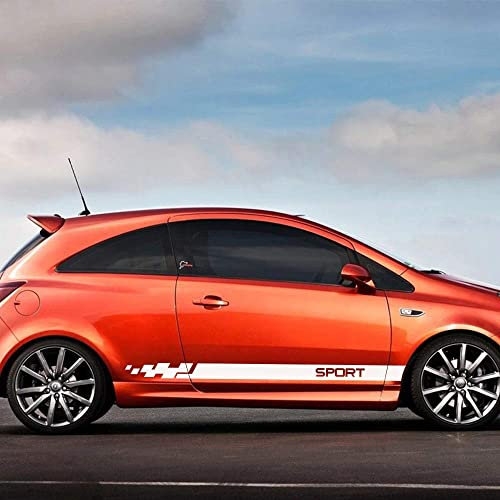 KCKEM Auto Körperseitige Aufkleber für Opel Astra j h g Corsa d Tuning Car Side Rock Sill Streifen Streifen Tür Seitenaufkleber Aufkleber,B-White