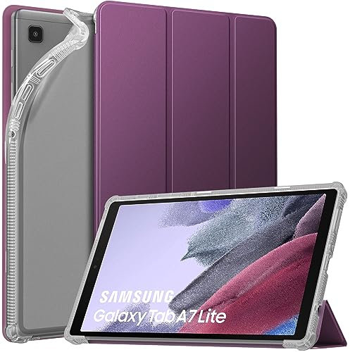 MoKo Funda para Galaxy Tab A7 Lite 8.7 2021, Carcasa Delgada Protectora TPU con Soporte Plegable Cubierta Trasera Translúcida Auto Activación/Reposo, Morado Oscuro