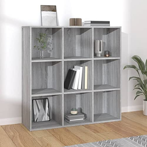FIRBNUS Bücherschrank Grau Sonoma 98x30x98 cm Bücherregal Schmal Wohnzimmer Möbel Sideboard Holz Industrial