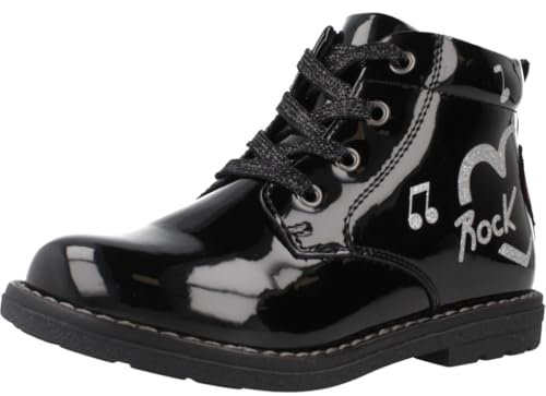Chicco, Polacchino da Bambina con Stampa Rock e Applicazione Glitter, Nero, 27 EU