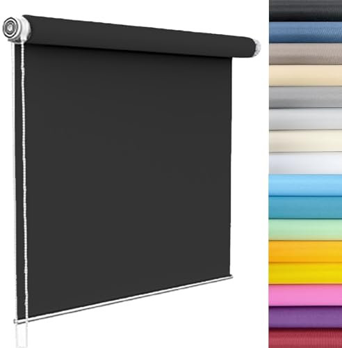 Verdunklungsrollo ohne Bohren Klemmfix 80 x 210 cm Hitzeschutz und Sichtschutz Klemmfix Seitenzugrollo Inkl Montage-Teile, für Fenster innen Wandmontage, Schwarz