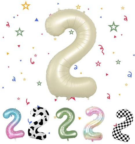 40 Number 2 Cream Balloon for 2nd Birthday Decorations, Baby Shower, Boho Theme Party Supplies - Beige Nude Neutral Digital