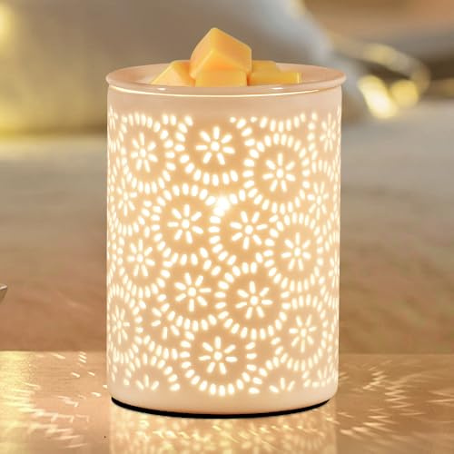 Floral Wax Melt Burner, Electric Wax Burners, Ceramic Fragrance Oil Burner for Scented Waxes, Wax Melts Warmer Lamp for Home Decor, Yoga, Bath, Relaxing Spa Gifts for Women
