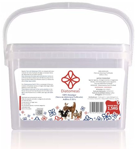 Tierra de Diatomeas E551c – Micronizada - Aditivo Tecnológico para Alimentación Animal – Cubo de 1,5 kg