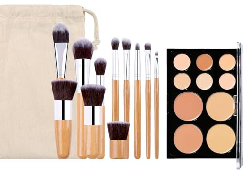 Holzsammlung 10 Colori di Palette Correttore Contour, Fondotinta Correttore in Crema Cosmetici Personalizzati per Correzione Imperfezioni Lunga Durata Effetto Opaco sul Viso + 11 Pennelli Essenziali