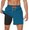Ougelebo Badehose Herren mit Kompression Badeshorts Herren Kurz 2 in 1 Schnelltrocknend Männer Schwimmhose Schwimmshort mit Reißverschluss Board Swim Shorts Pfauenblau M