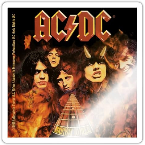 Spreadshirt AC/DC Highway To Hell Mit Logo Und Band Sticker Aufkleber, 10 x 10 cm, Weiß glänzend