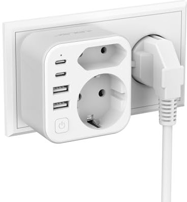 Doppelstecker für Steckdose,JSVER Steckdosenleiste mit USB 2Fach Steckdosenadapter(3680W 16A) mit 2 USB A und 2 USB C(5V/3.4A) Mehrfachstecker für Steckdose mit Schalter para iPad,iPhone Tablets