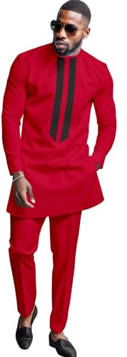 DBQ African Men's Formal Clothes Dashiki Shirt and Pant Two Piece Suit Traditional Long Sleeve Outfits, 52 5, M