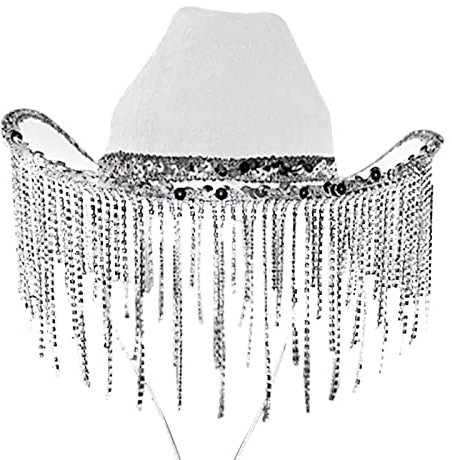 LIbgiubhy Cowgirl-Hut mit Strasssteinen, Glitzer, Kuh-Mädchen-Hut mit Pailletten, Strass, Fransen, Erwachsenengröße, für Party, 3 Farben