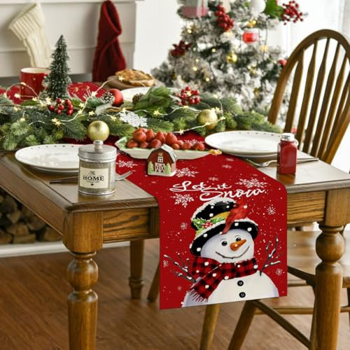 Weihnachtsdeko Tisch Tischläufer, Mode Schneemann Weihnachten Tischläufer, Saisonnal Winter Küche Tisch Dekoration Drinnen Urlaub Party Dekor (40x140 cm)