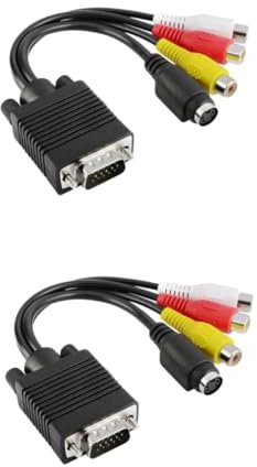 Hoement 2pcs Computer Splitter Cable Vga to S-video Out Converter Laptop to Tv Adapter High Density Pin Male to S-video Din
