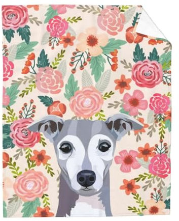 ZSOSIXDEAL Niedliche italienische Windhund-Decke, Überwurf, ultraweich, leicht, gemütlich, Flanell, Blumendruck, Decken für Schlafzimmer, Bett und Sofa, Haustierdecke, Hundeliebhaber, Geschenke für