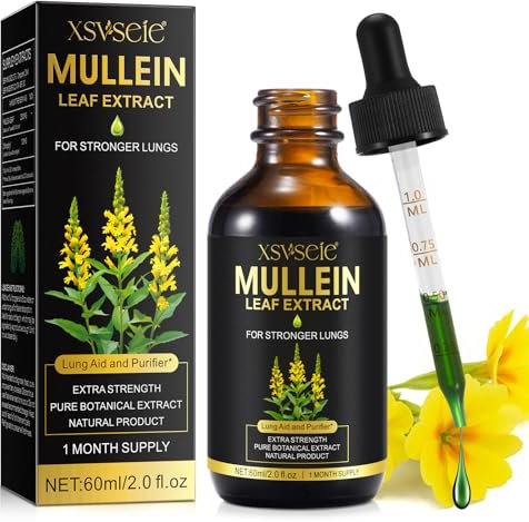 Mullein Leaf Extract,Mullein Tropfen Lungenfrei,KöNigskerze Tropfen FüR Lungen,KöNigskerzen Extrakt For Lungenreinigung Und Gesunde Atmung,Schnelle Absorption, Vegetarisch 60ml