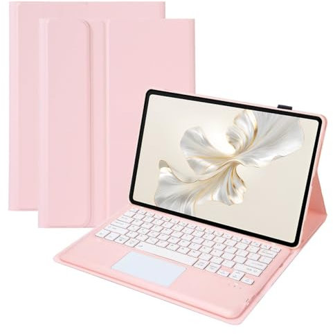 HLTOOP Funda Teclado para Tableta Honor Pad 9 de 12,1 Pulgadas 2024, Contener Ñ,Teclado Trackpad Inalámbrico Bluetooth Desmontable Y Cubierta Delgada De Soporte De PU HEY2-W09,Rosado