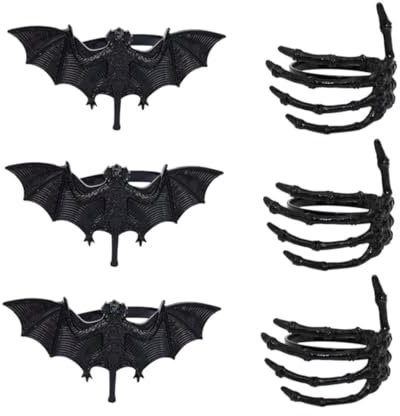 MAGICLULU 2 Sätze Halloween-serviettenringe Inhaber Funken Schnalle Der Fledermausserviette Halloween Palm Serviettenringe Halloween- Steht Aufkleber Rattan Legierung Black 6 Stück * 2