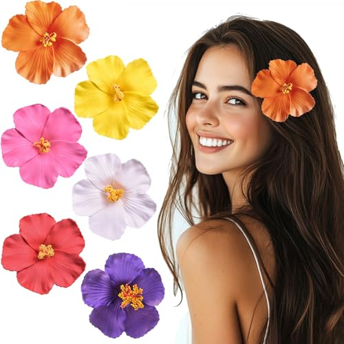 Hawaii Barrette Fleur Pince Cheveux Femme, été Frangipanier Barettes Cheveux Fille, Pince Crocodile Cheveux, Accessoires de Coiffure Pour la Plage La FêTe le Mariage 6 Pièces