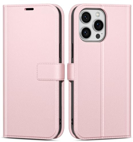 oakxco for iPhone 13 Pro Wallet Case with Credit Card Holder, Magnetic RFID Slim Folio Book Flip Leather Phone Case for Women Men Girl, Cute Soft Silicone Rubber Shockproof Cover, Light Pink