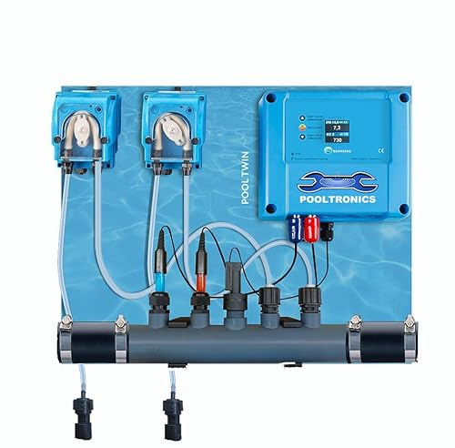 Pooltronics Chlore – Traitement Automatique de l’Eau avec système de Dosage de Chlore et de pH pour Spa et Piscine Jusqu’à 150 m³ (Interrupteur de débit)