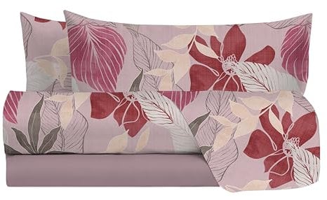 hermet Set Lenzuola Letto Matrimoniale In 100% Cotone Fantasia, Completo Letto 2 Piazze, Lenzuolo da Sopra + Lenzuolo con Angoli +2 Federe, Var. Tamigi Malva